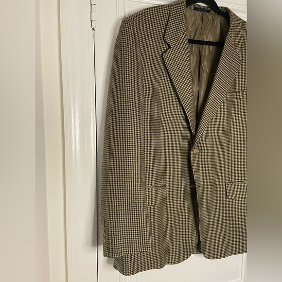 NWOT Club Room Cashmere Wool Blend Brown Cream Houndstooth Mens Formal Blazer - Picture 2 of 13